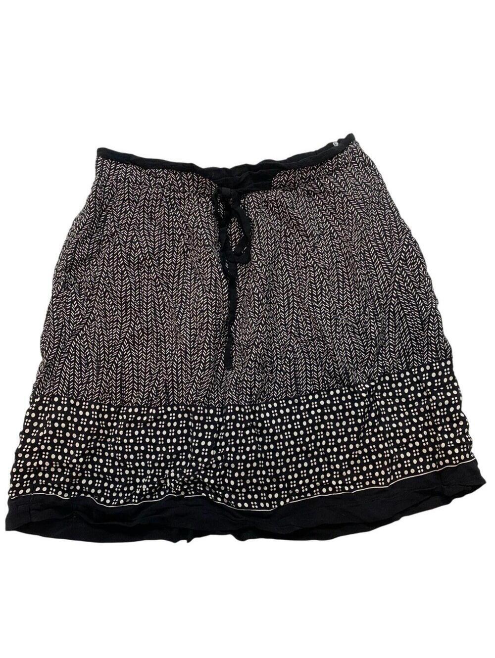 Promod Skirt Womens 8 Black White Herringbone Dot Print Lined Side Zip Pockets